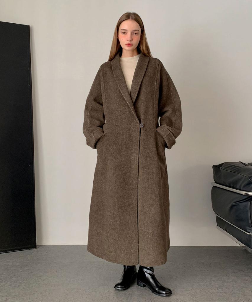 VASCARA Handmade Shawl Collar One Button Wool Long Coat (2Colors)