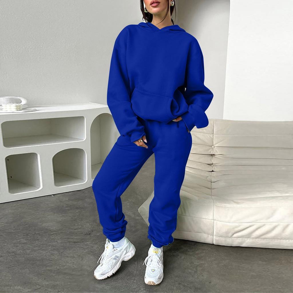 Женский однотонный спортивный комплект с капюшоном и длинными рукавами, домашние брюки, комплект для бега
