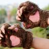 Winter Warm Fingerless Gloves Lovely Sweet Bear Paw Thickened Plush Half Finger Glove Multicolor Fluffy Soft Cat Claw Mittens