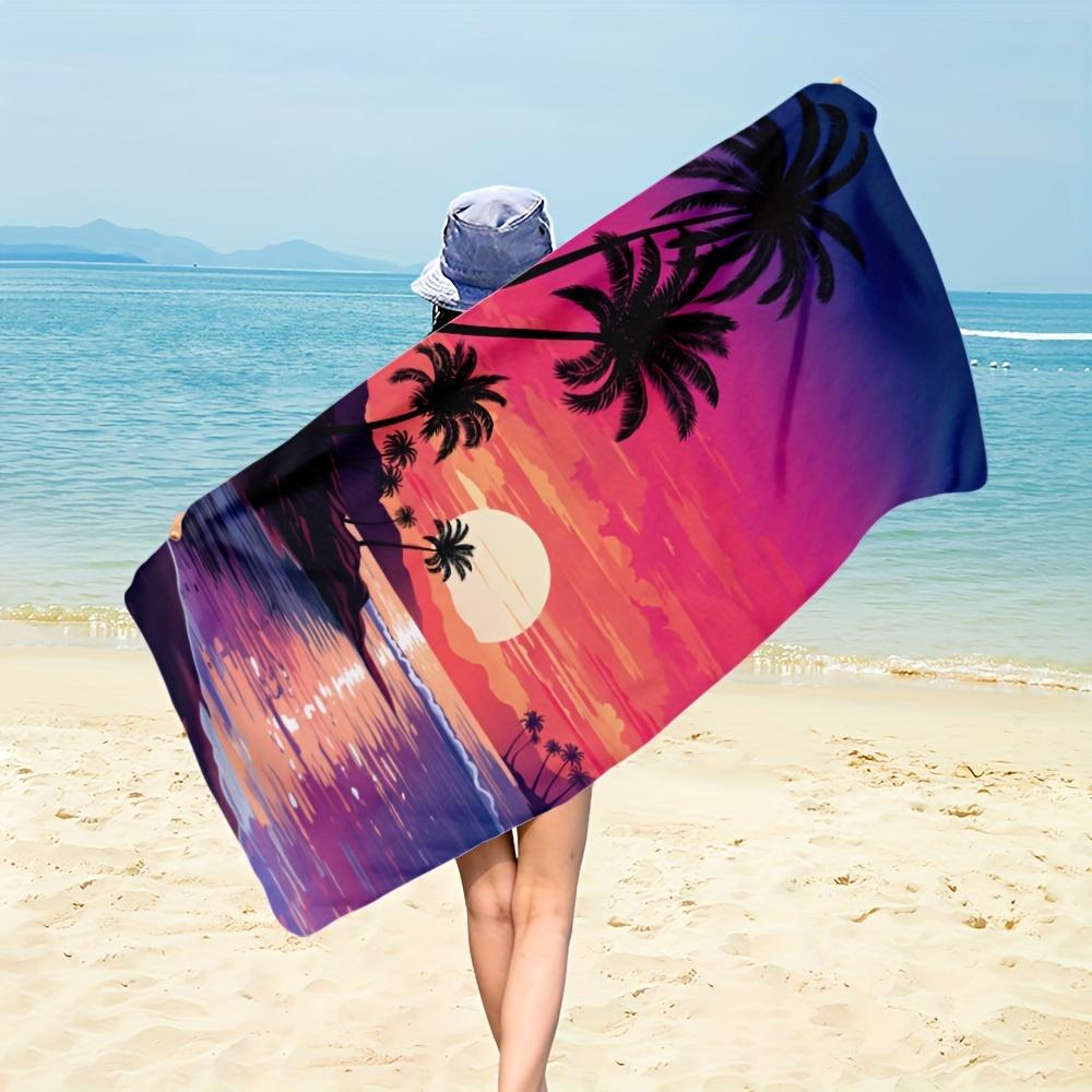 1pc Cartoon Coconut Tree Sunset Beach Towel for Women, Soft Printed Towel for Camping Fitness Yoga Swimming