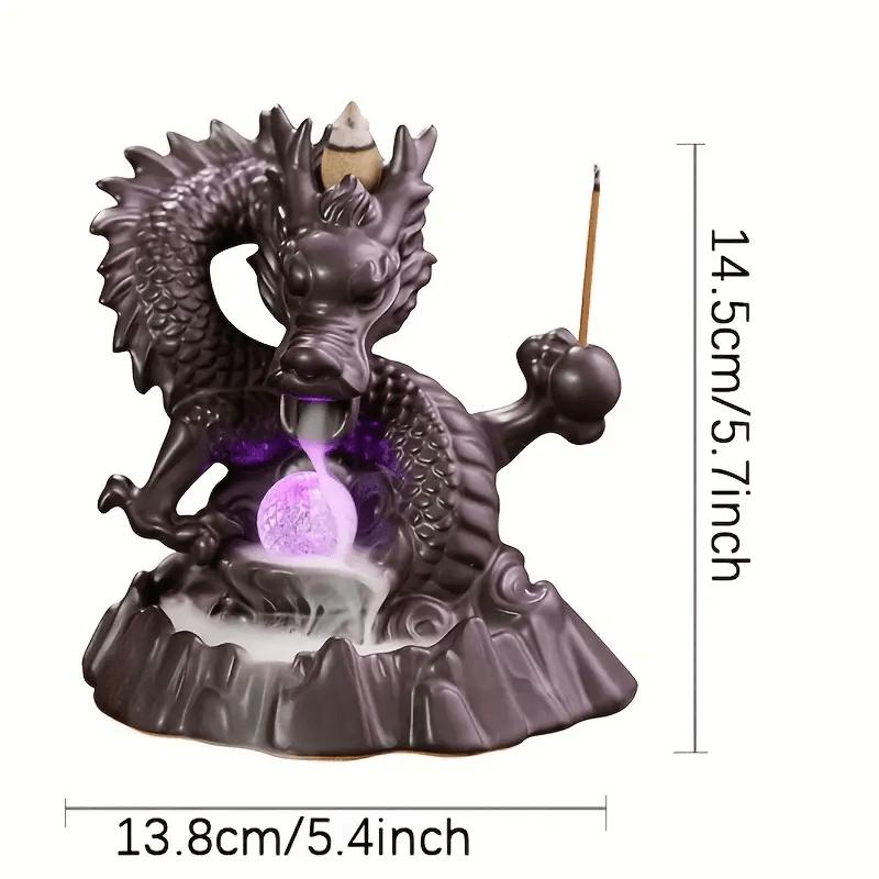 Ceramic Dragon Incense Falls Backflow Incense Burner Waterfall Incense Censer Incense Stick Holder With Lucky Led Crystal Ball