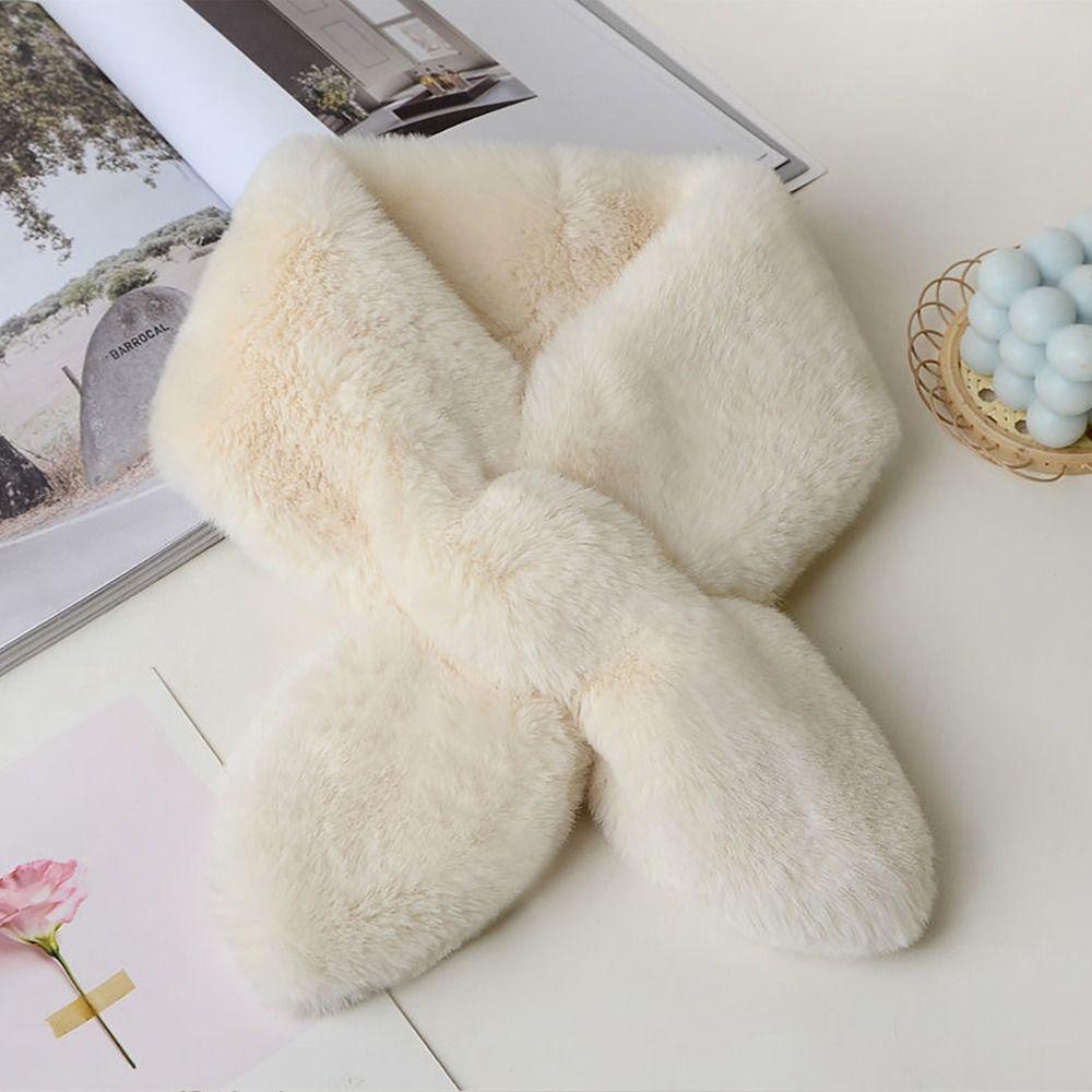 Faux Rabbit Fur Plush Cross Scarf Solid Color Neckerchief Wrap Winter Warm Neck Scarf  Girls