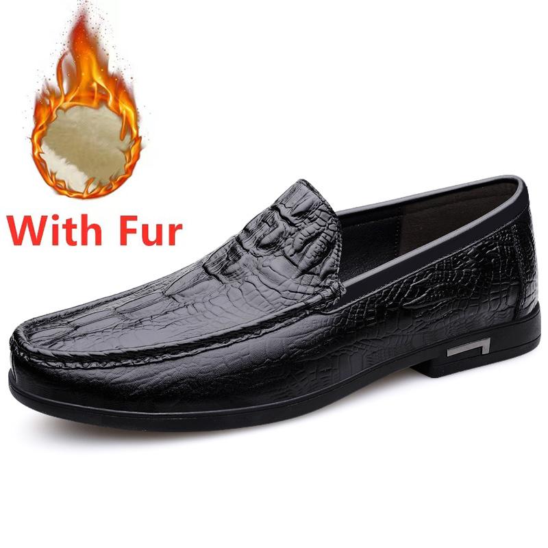 Warm Winter Casual Mens Loafers Genuine Leather Male Shoes Lightweight Men's Boat Shoes Handmade Soft Slip-On Driving Shoes