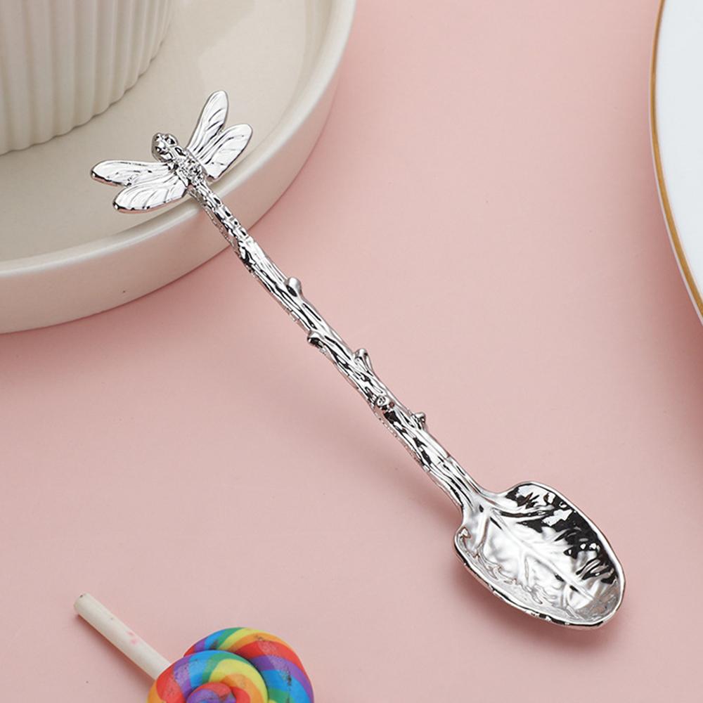 New Retro Coffee Spoon Dragonfly Twig Decorative Stirring Spoon Alloy Leaf Spoon Forest Style Portable Dessert Spoon Tea Spoon