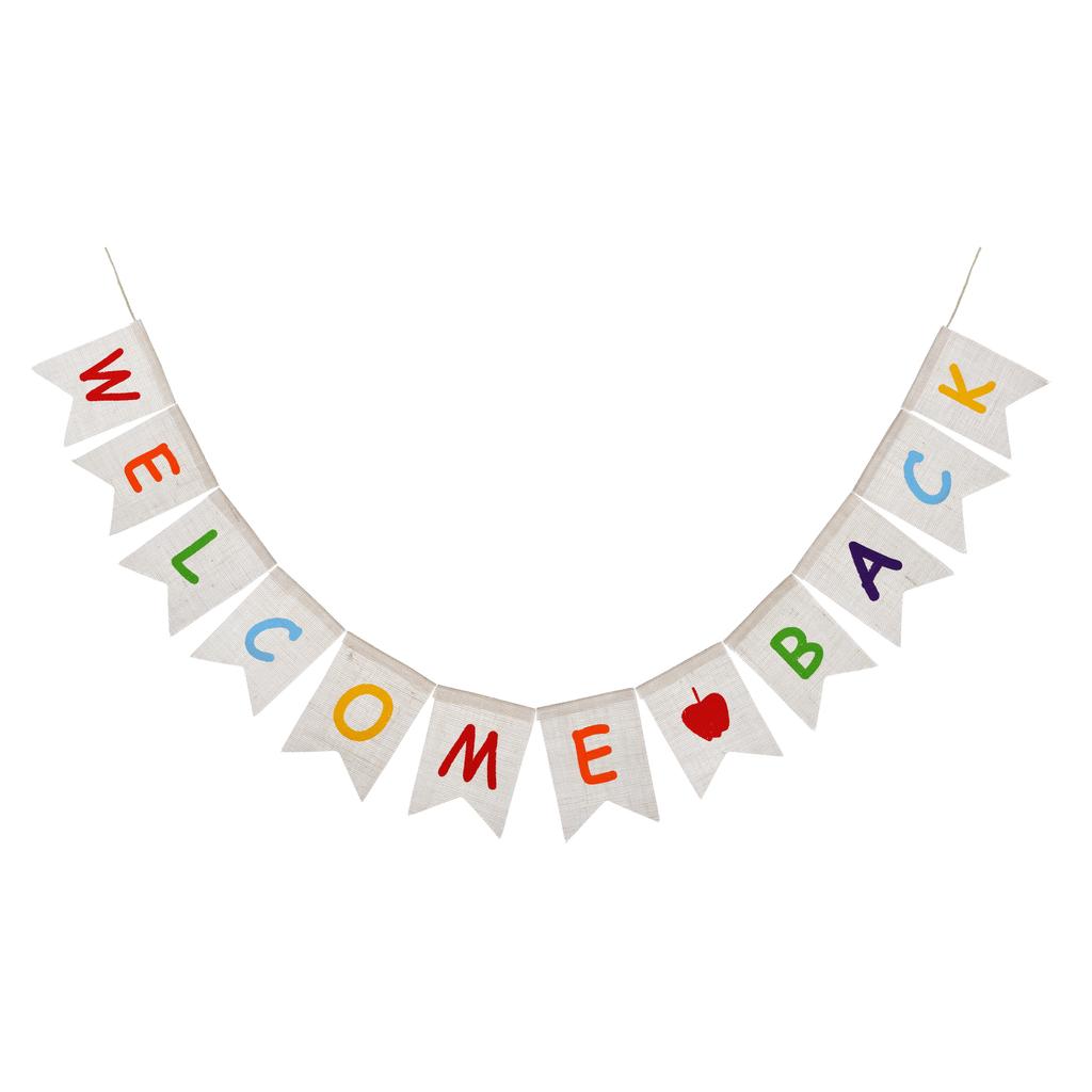BESTOYARD 335M Welcome Back Banner Jute Bunting Banner Sign Backdrop for School Home Office Banner for School