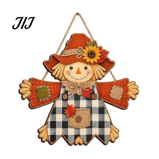 Autumn Theme Room Decor Fall Wooden Hanging Sign, Scarecrow & Pumpkin Maple Leaf Door Seasonal Home Accents Hanger, Harvest Thanksgiving Front Decor,