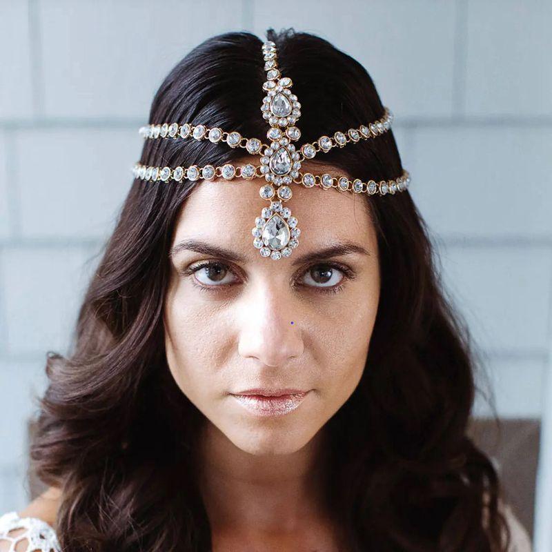 Экзотический головной убор, фотоаксессуары для волос, инкрустированная бриллиантами подвеска для бровей, цепочка с бахромой на лоб.