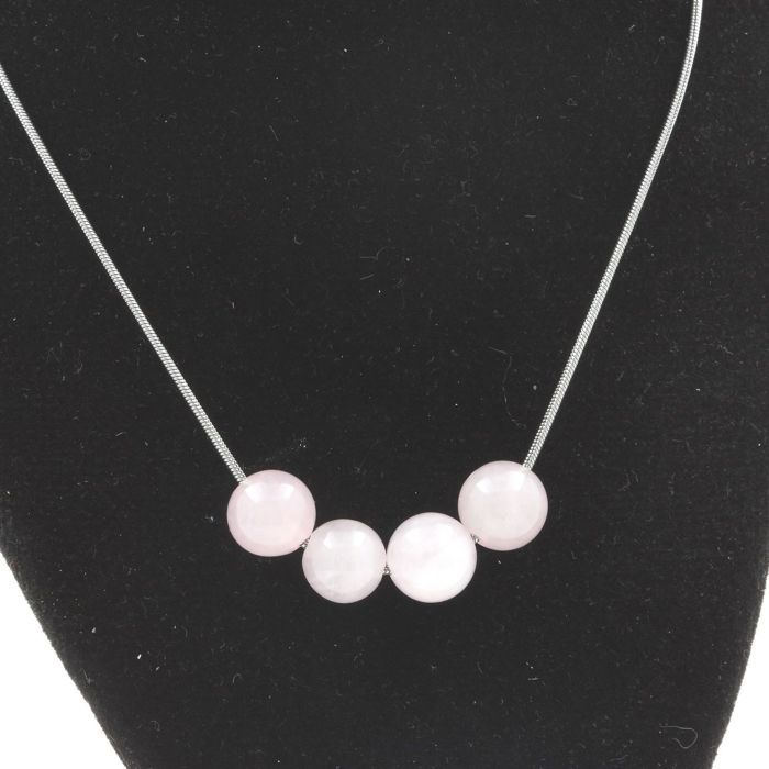 Stones and Minerals. Necklace 4 Pearls Rose Quartz 8 Mm Stainless Steel Chain.