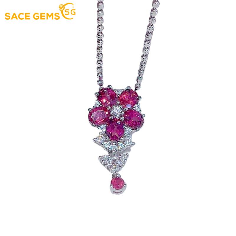 Sace Gems Сертифицированное стерлинговое серебро S925 4*5 мм, ожерелья с подвесками из натурального граната для женщин, для помолвки, коктейльной вечеринки, изящные ювелирные изделия
