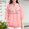 Women Floral Print Casual 3/4 Sleeve Blouse