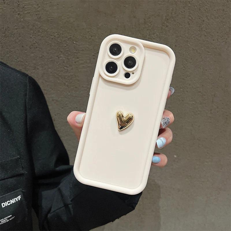 Золотой Чехол-Сердечко для Apple iPhone 13ProMax/14/15/16e/17