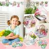 36 Pcs Pastel Spring Ornaments for Tree Wooden Flower Decorations Tulip Truck Watercolor Floral Hanging Decor Wood Spring Decor for Home Small Tree