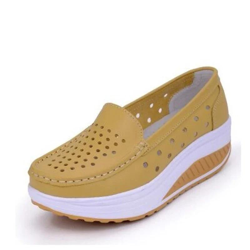 Женская обувь летняя женская кожаная обувь на платформе большого размера медсестра танкетка женская сетка дырка рабочая обувь на плоской подошве