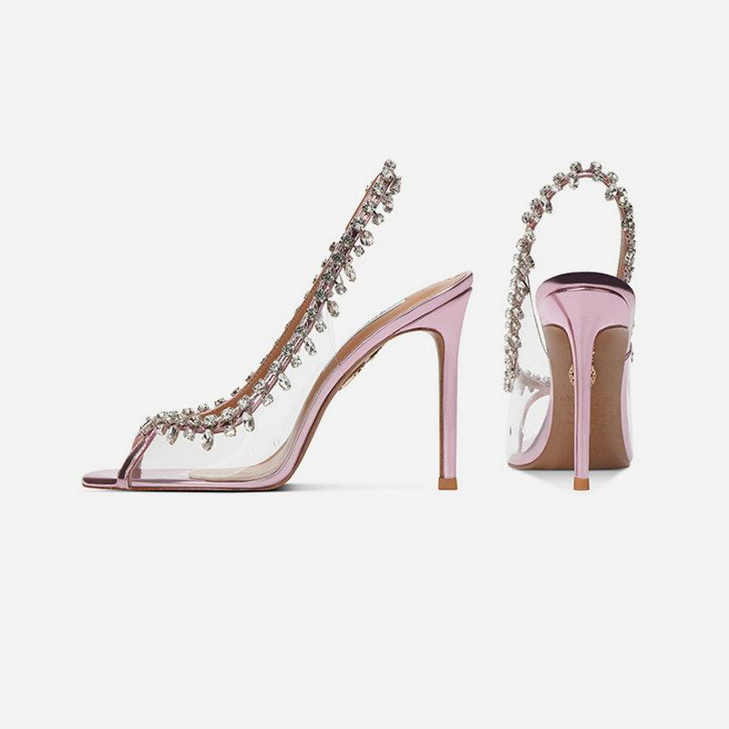 Модные сандалии с водяными бриллиантами, женские туфли на тонком каблуке, летние европейские и американские туфли с открытым носком на высоком каблуке, сексуальные туфли-подвески для банкета, одинарные туфли