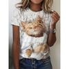 Summer Round Neck 3D Cat Pattern Printed Top Fashionable Casual Cute Short Sleeved Women's T-shirts