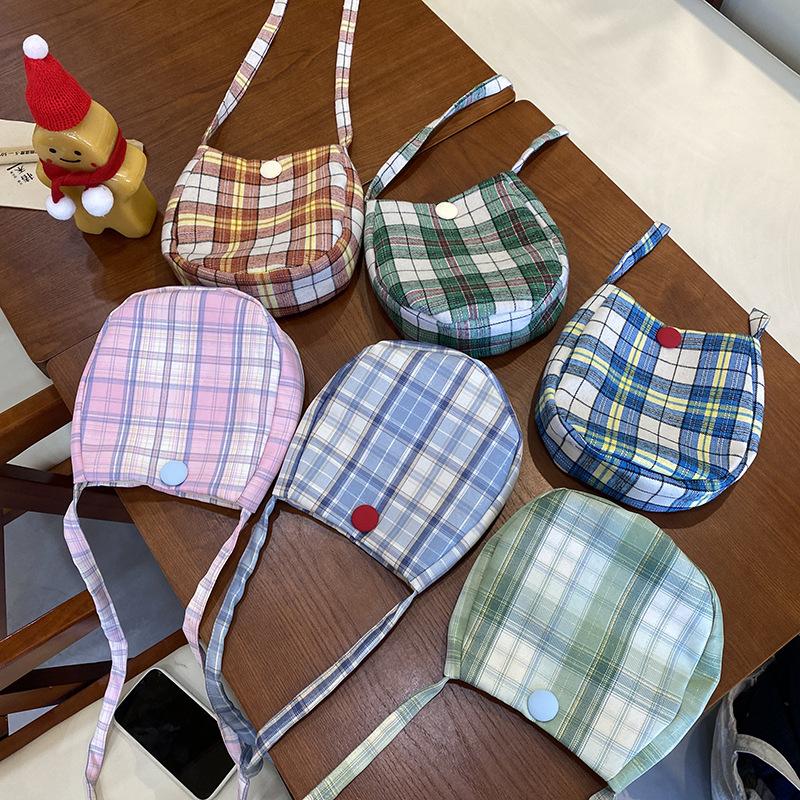 Portable Vintage Check Crossbody Bag Cute Sweet Shoulder Bag Cloth Handbag Girls