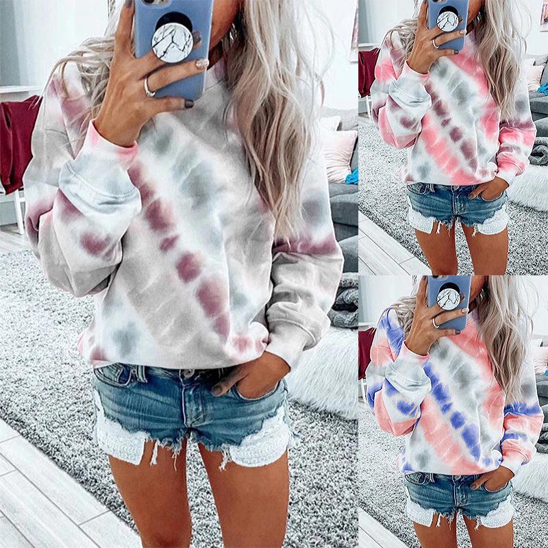 Autumn Tie-Dye Print Loose Plus Size Round Neck Casual Sweatshirt for Women