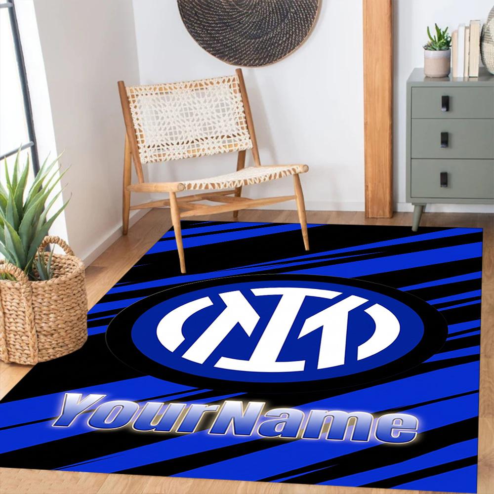 Inter Milan Customize Text Floor Rug Office Rug Suitable for Foyer Game Room Hallway Dormitory Antislip Carpet Decorate Offices Best for Christmas