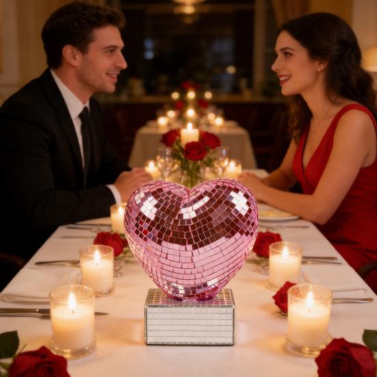 Фигурка Диско Сердце Блестящая Красная Розовая Сердцевидная Настольная Центральная Композиция Романтическое Отражающее Диско Зеркальное Сердце для Дня Святого Валентина Юбилея Свадьбы