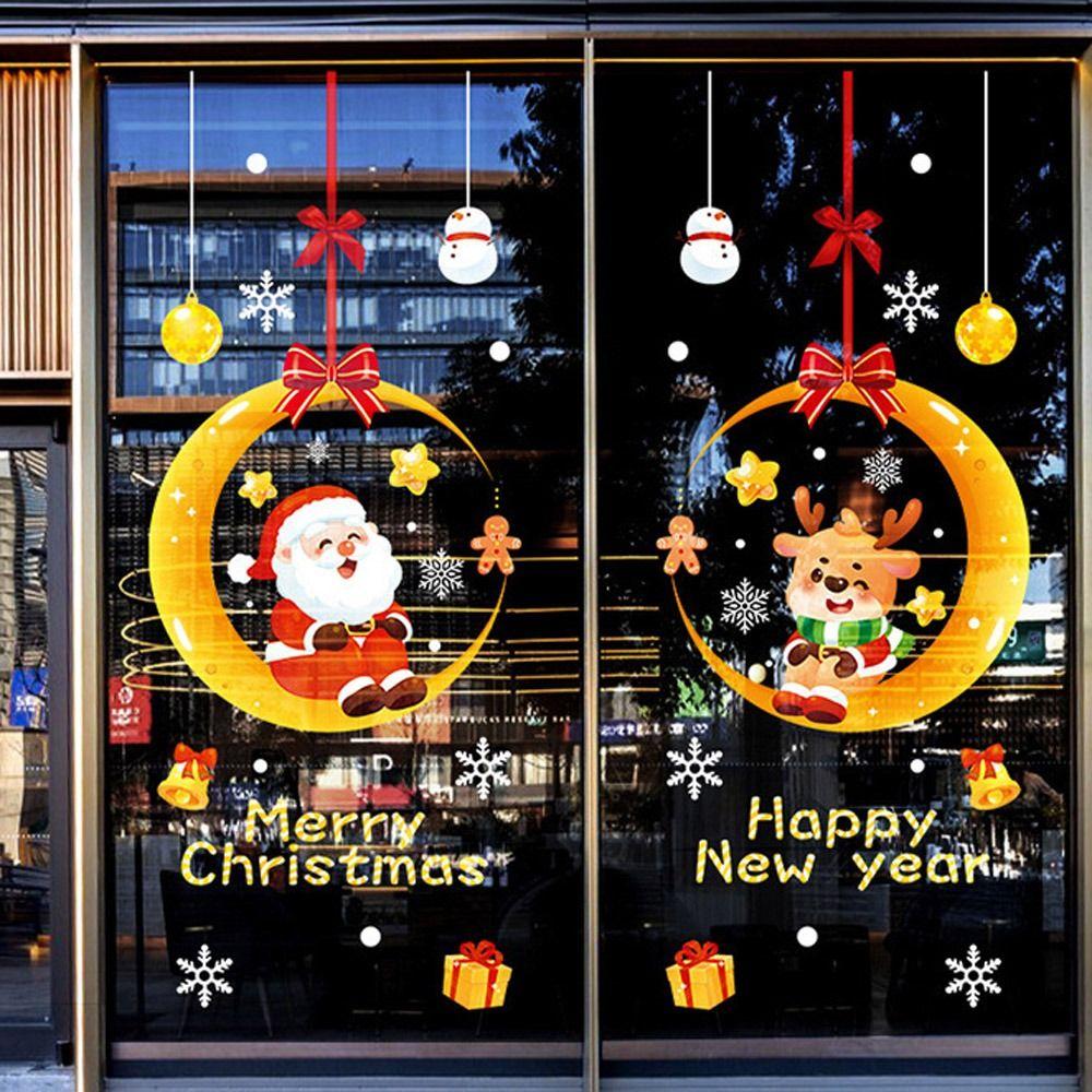 Новогодняя рождественская настенная наклейка Снежинка Санта-Клаус Лось Стеклянная наклейка Подарочная наклейка на окно Домашний декор