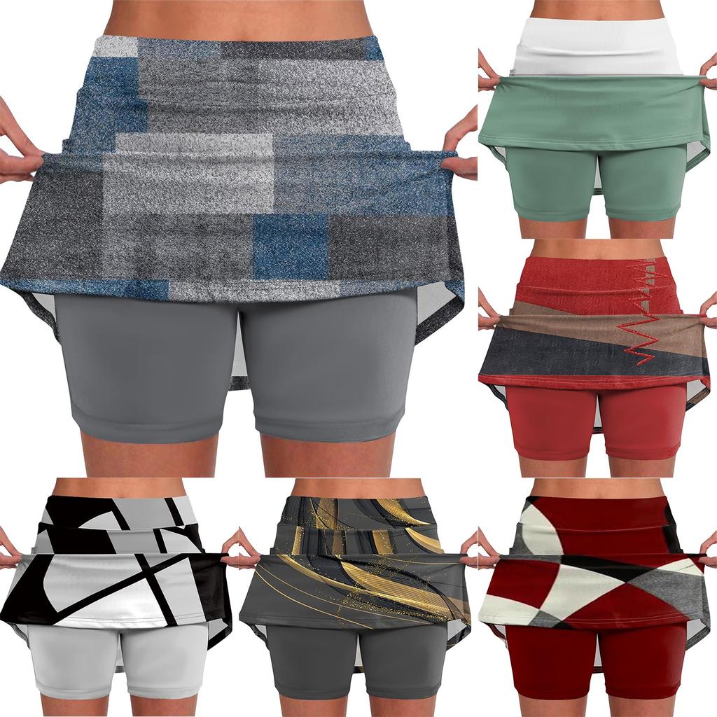 Женские эластичные брюки для йоги, спортивные шорты с принтом, легкая юбка с высокой талией
