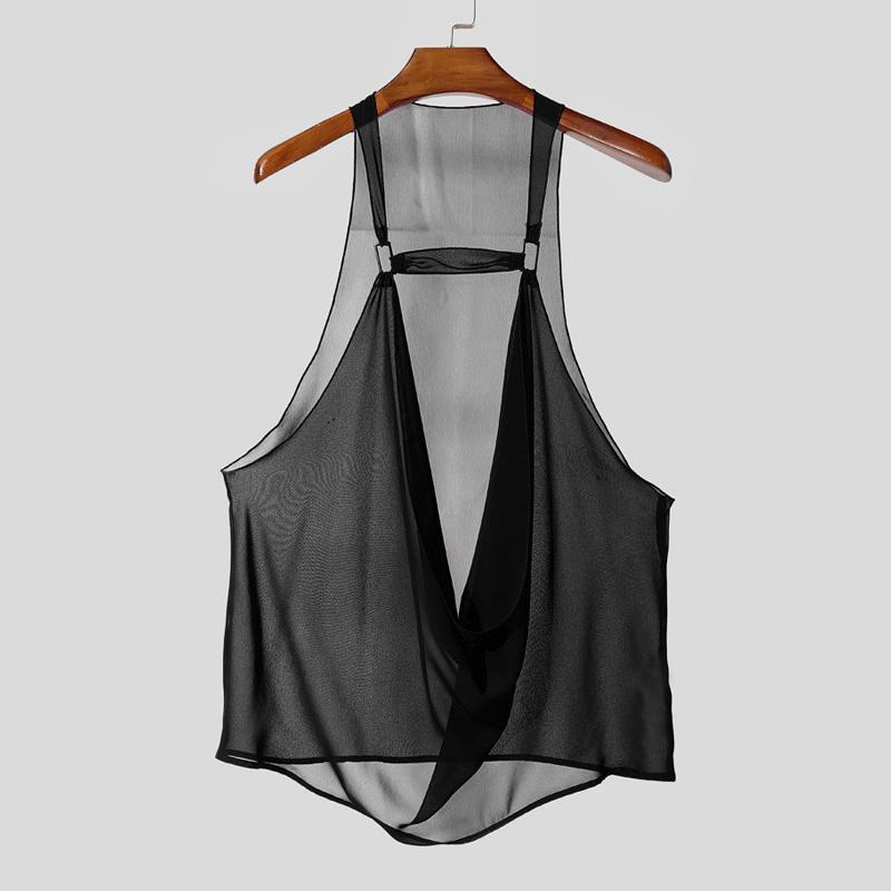 INCERUN Мужские майки без рукавов с вырезом-качели на бретелях из прозрачной сетки для вечеринок и клубов