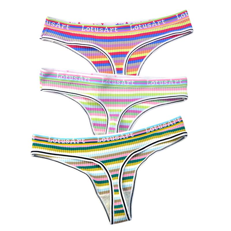 YOUULAR 3 шт./лот, модные женские хлопковые бесшовные стринги, сексуальное красочное полосатое нижнее белье, трусики, стринги, женское нижнее белье, нижнее белье M-XL