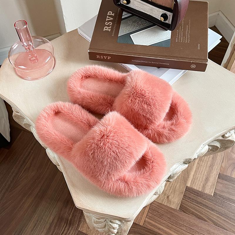 Увеличивающие рост толстоподошвенные пушистые тапочки женские осенне-зимние для улицы пушистая обувь на одной перемычке ins домашние домашние плюшевые тапочки весна и лето