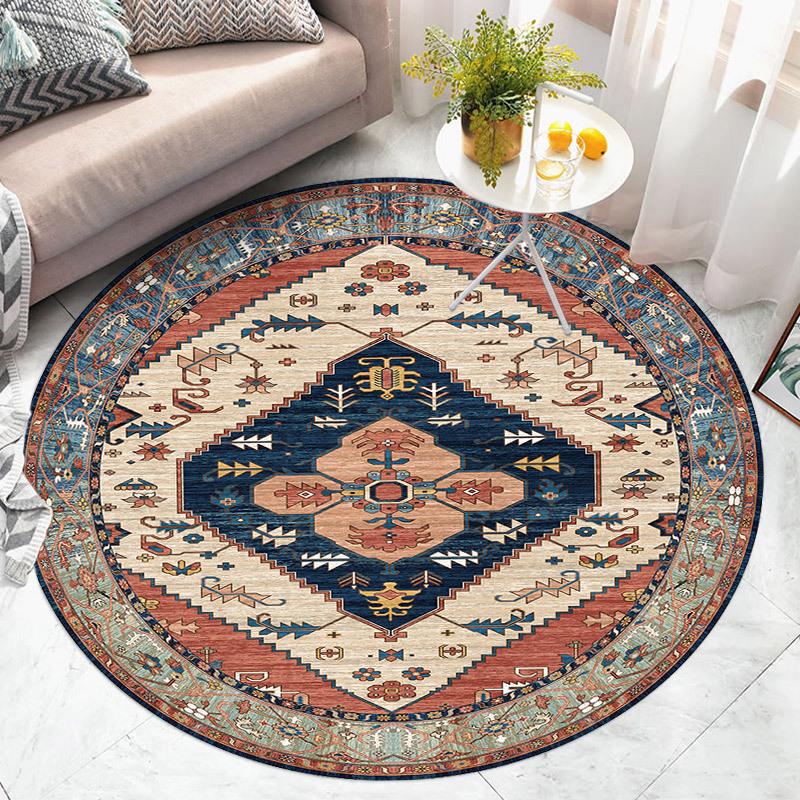 Американский Ретро Этнический Стиль Круглый Ковер Гостиная Спальня Коврик Красный Праздничная Атмосфера Украшенный Дом Ковер Декорация