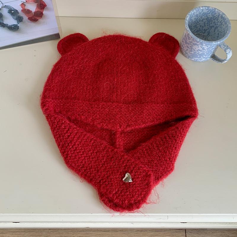 Милая трехмерная шапка с медвежьими ушками из шерсти, женская осенне-зимняя новинка, теплая вязаная шапка с ушками, тренд