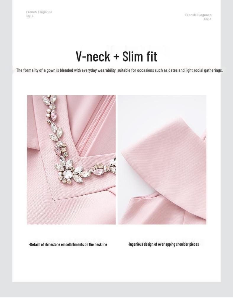 Элегантное французское летнее вечернее платье с V-образным вырезом, открывающее плечи - Дизайн «легкая роскошь», расшитый стразами, облегающий талию