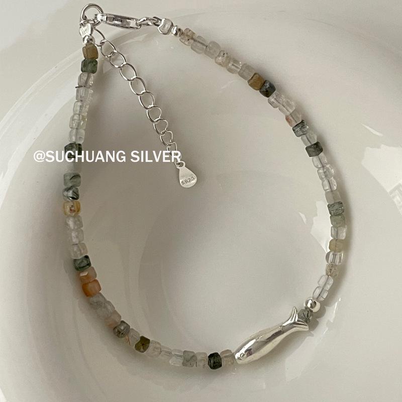 Su Chuang Sterling Silver Amethyst Fish Pendant Bracelet: High-End Light Luxury Retro Jewelry for Women