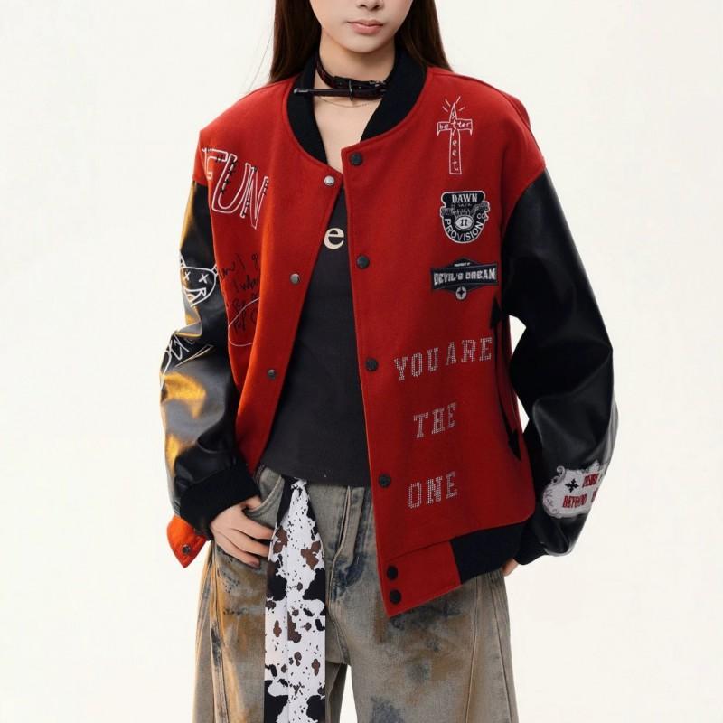 Mens Oversized Streetwear Jacket With Contrast Panels Embroidery Graphic Print Casual Outerwear