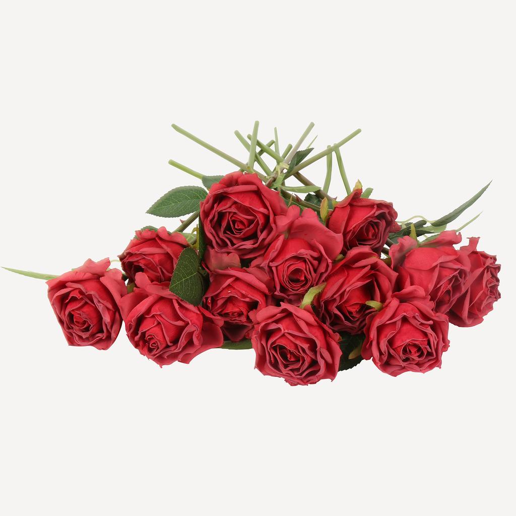 12Pcs Artificial Rose Flower with Single Stem 36cm Silk Material Fake Roses Used To Decorate The Bridal Bouquet Wedding Center Decorations Flower Wall