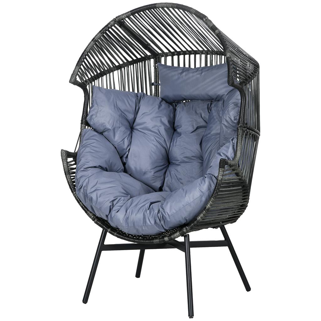 Rattan Armchair, Outdoor Armchair, Garden Armchair, PE Rattan, 89 cm x 75 cm x 143 cm, Gray+Black