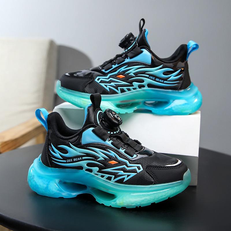 Kids' Rotating Buckle Sneakers Flame Pattern Air Cushion Sole Non-slip Sports Shoes