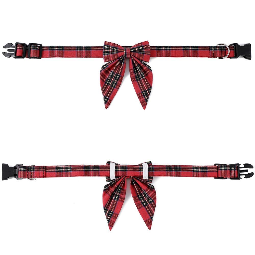 British Style Christmas Lattice Bow Dog Collar Adjustable Dog Drool Bibs Pet Dog Bow Tie New Year