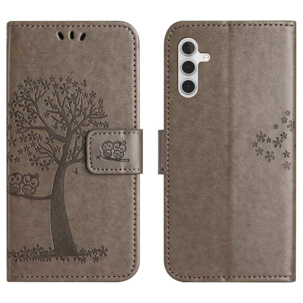 For Samsung Galaxy S25 FE Case PU Leather Owl Tree Imprinted Wallet Phone Cover with Strap