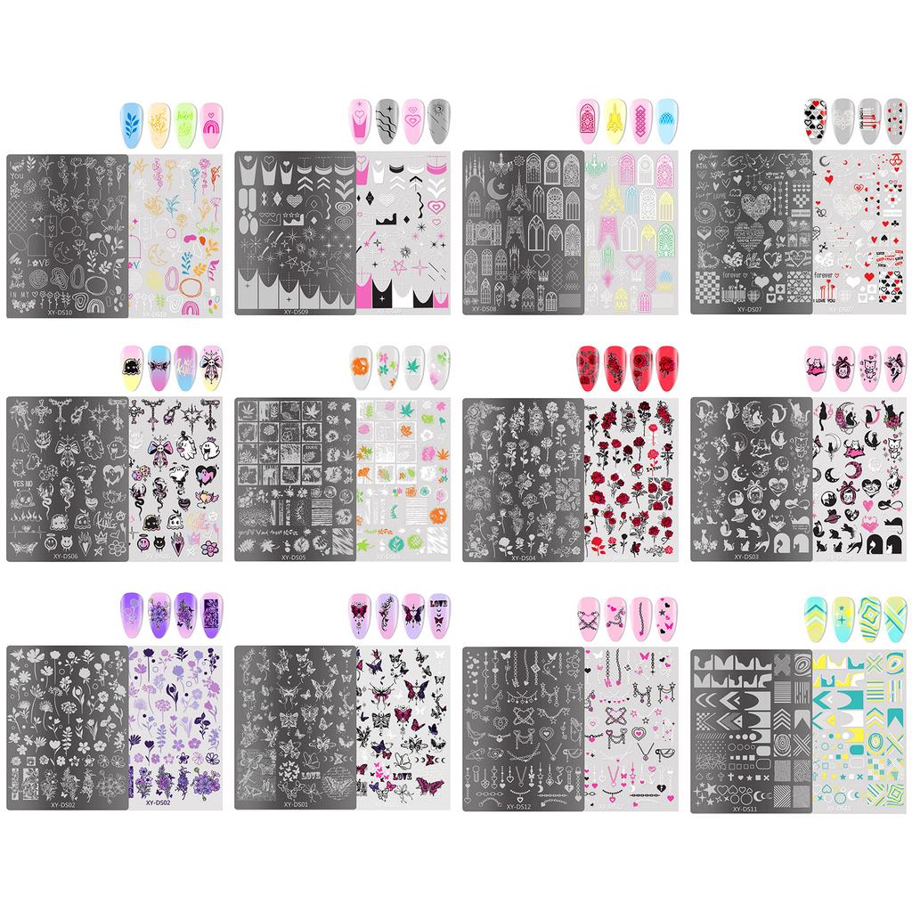 Butterfly Nails Stamp Templates French Tip Nails Stamping Plates Manicure Template Tool Flowers Nails Stencil Stamp