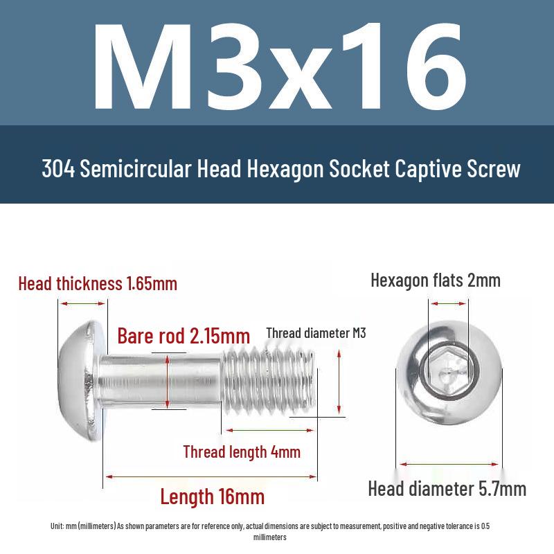 Yigu 304 Stainless Steel Anti-Loosening Hex Socket Captive Screws - M2/M3