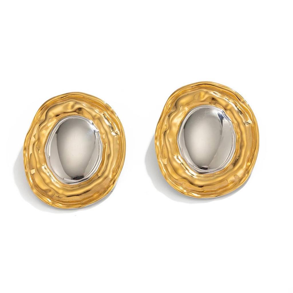 Salircon Exaggerated Irregular Geometry Stainless Steel Stud Earrings for Women Vintage Glossy 18K Gold Plated Earrings Jewelry