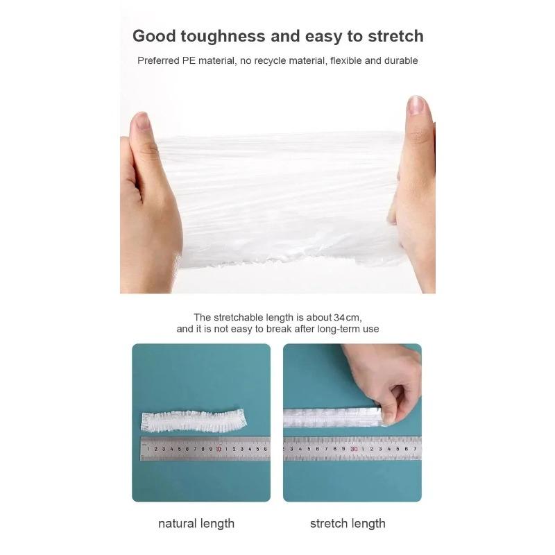 100Pcs Disposable Children Shower Cap For Hair Elastic Mesh Shape Plate Plastic Wrap Cover Food Grade Food Cover