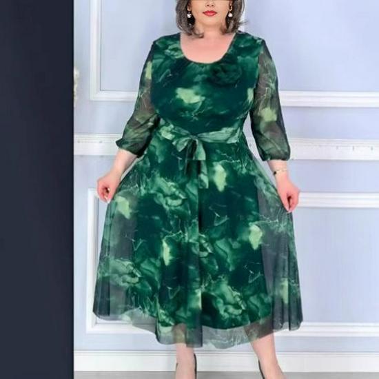 Весна/Лето 2025 Элегантное Двухслойное Длинное Платье с Принтом и Круглым Вырезом