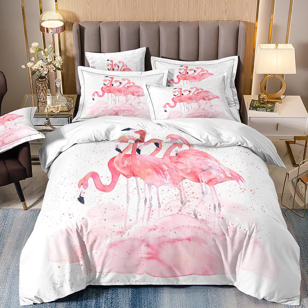 Flamingo Three-Piece 3D Printed Parrot Toucan And Tropical Flower Quilt Cover Pillowcase Bedding