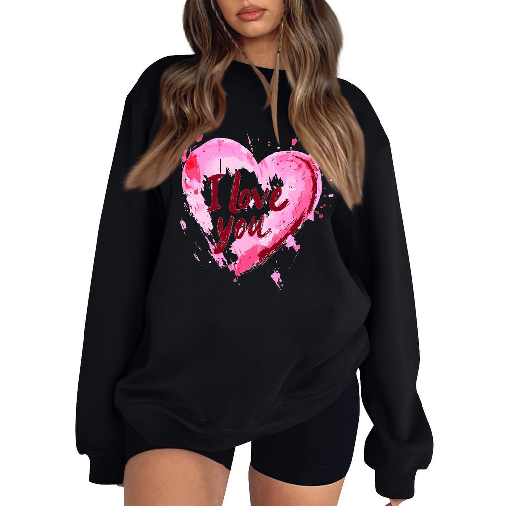 Women's Casual Fashion Valentine's Day Print Long Sleeve O-Neck Sweatshirts Pullover Top