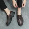 Luxury Brand Black and Brown Woven Tape Loafers Men Slip-On Classic Style Casual Leather Shoes Thick Sole High Quality Moccasin
