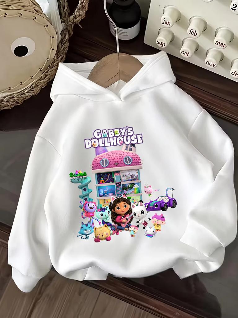 Яркая толстовка с капюшоном для детей Gabby'S Dollhouse, летняя, милый мультяшный, с круглым вырезом, уличная, 3-14 лет