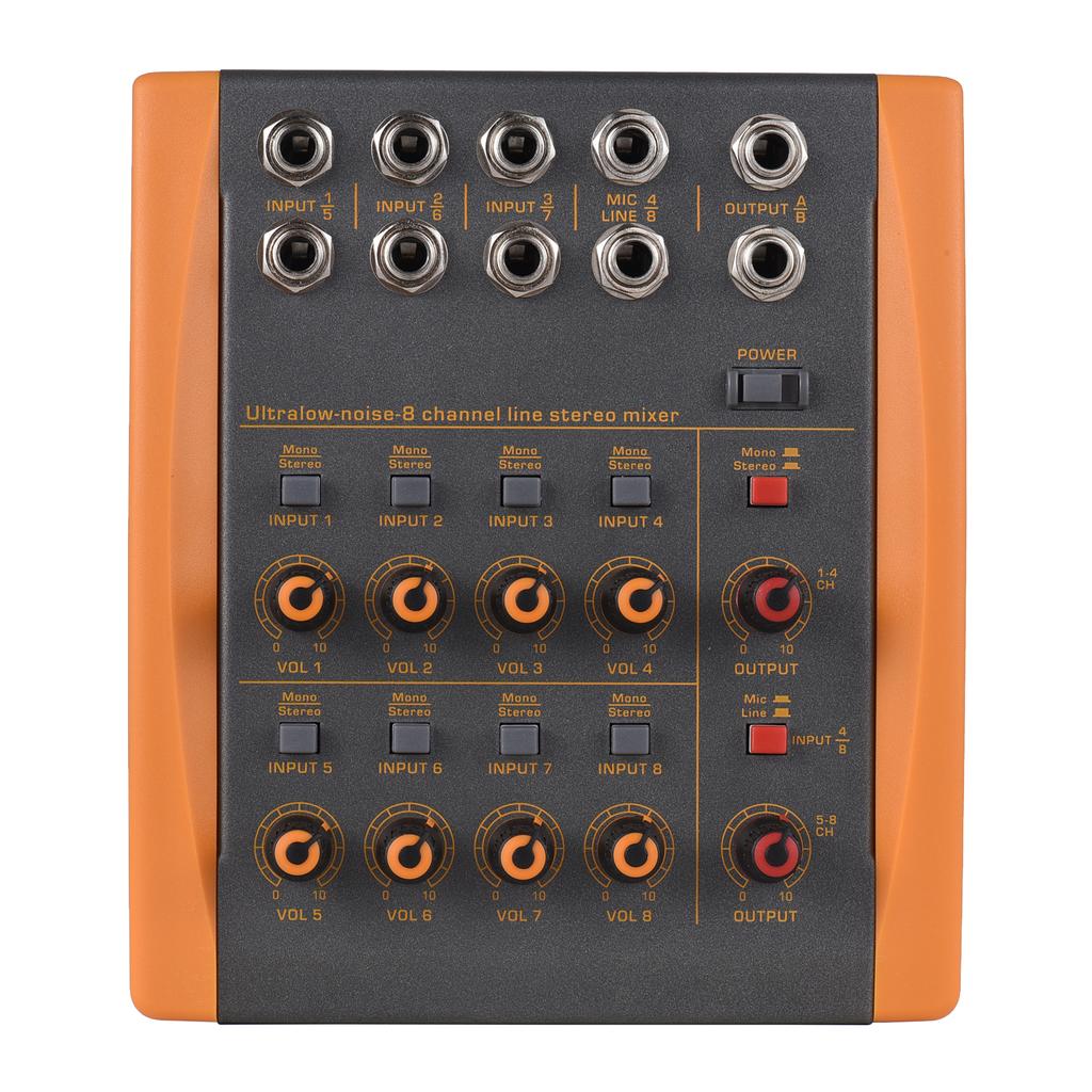 8-Channel Mixing Console Ultra Low Noise 8 Channels Line Stereo Mixer Mono/Stereo Switching Compact