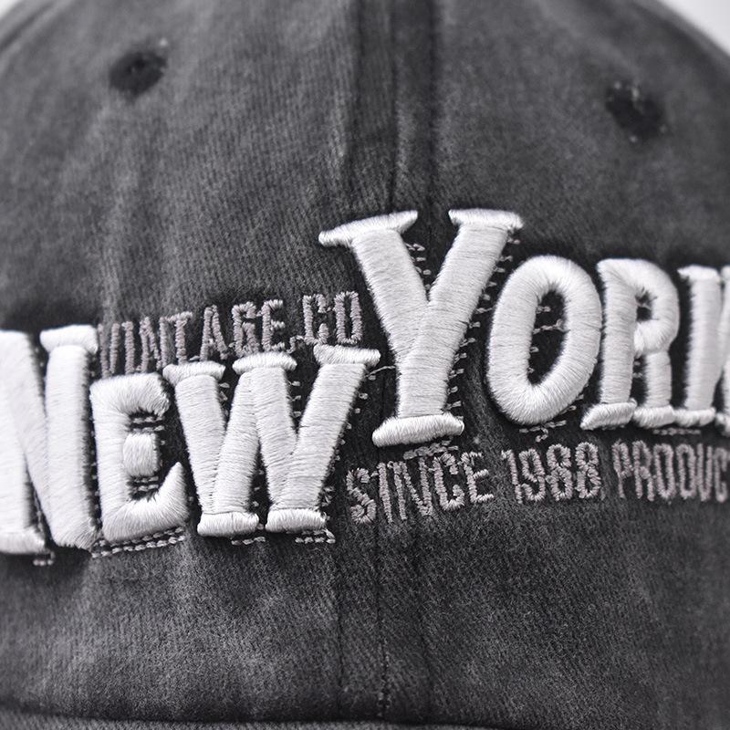 Хлопковая бейсбольная кепка Нью-Йорк с мытой вышивкой Бейсбольная кепка с большими буквами Внешняя торговля Европейская и американская мытая кепка