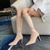Сексуальные эластичные чулки женские сапоги 2024 новые сапоги Модные остроносые сапоги до колена женские сапоги на высоком каблуке с боковой молнией для ночного клуба